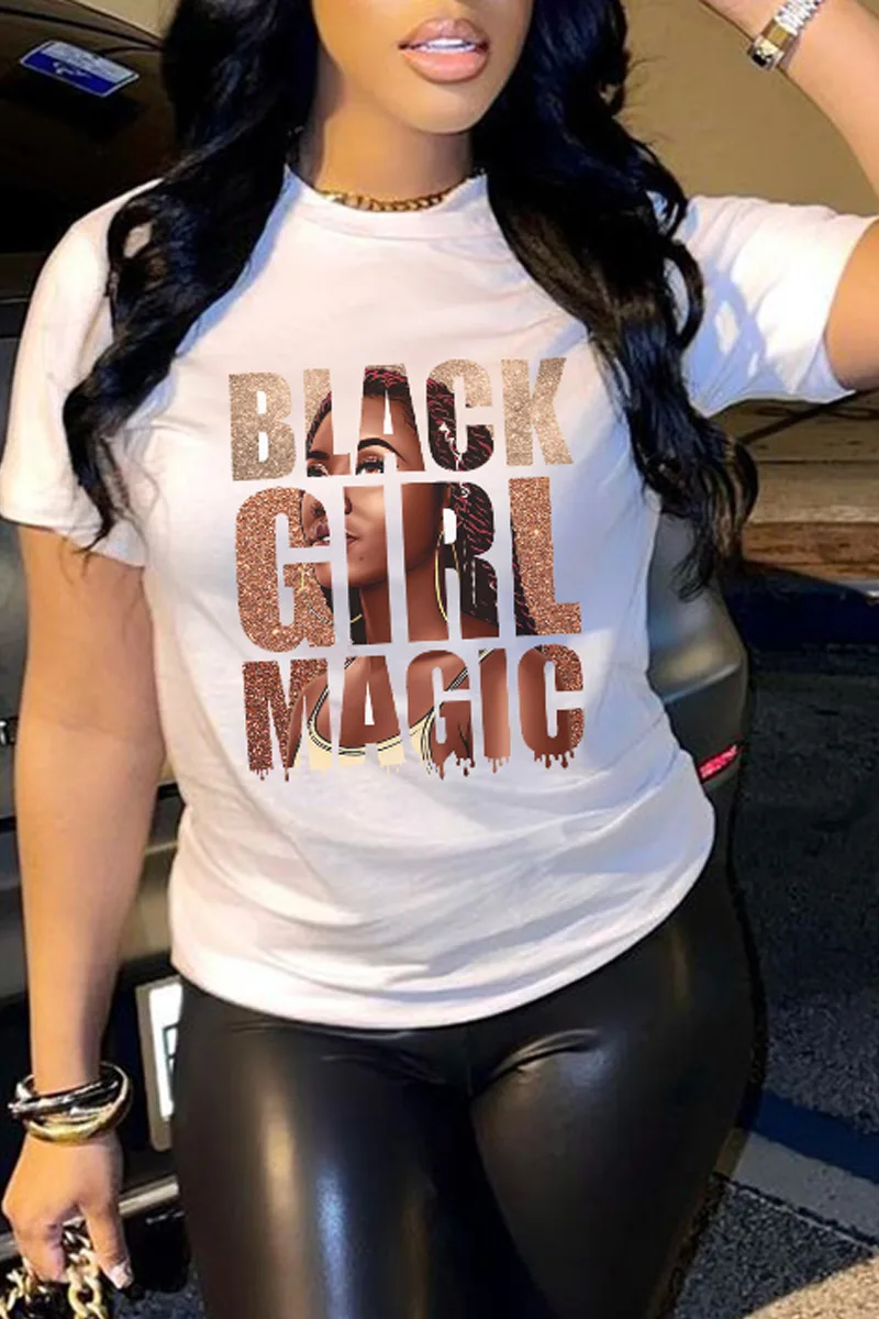 Fashion Cute Print Womens White Short Sleeve Round Neck Knit t Shirts for Lady Spring Summer Autumn