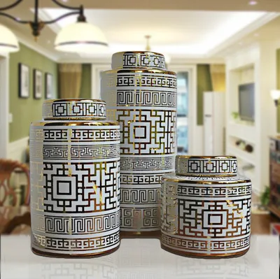 Marble Vase Sale Luxury Home Decoration Vase Ceramic Ginger Jars Home Decor Storage Jar With White And Gold Ginger Jar