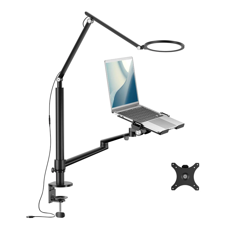 UPERGO LCD Monitor Desk Mount Bracket, Swivel Desktop Monitor or Laptop Stand Arm with Working Lamp