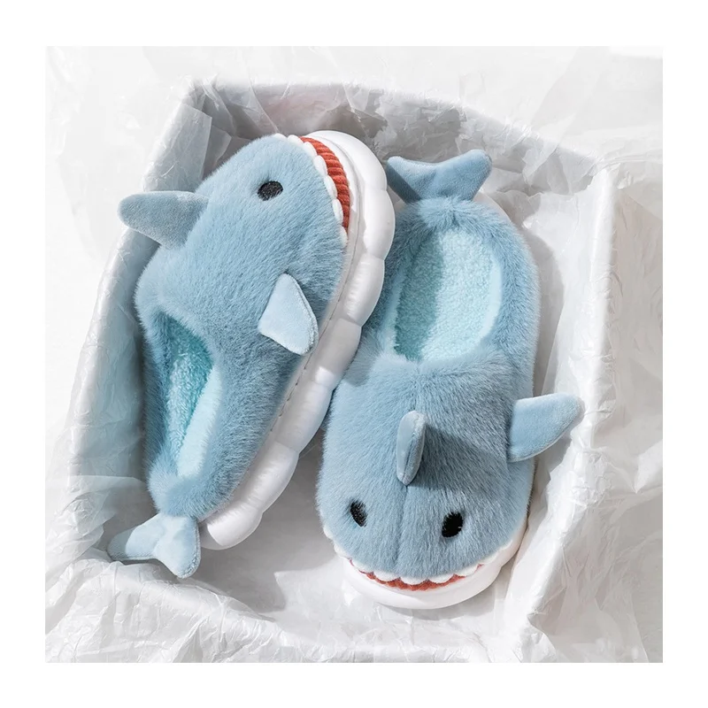 Cartoon Animal Shark cotton Slippers Winter Indoor and holiday gifts girs slip resistant warm Kids shoes of Wholesale and retail