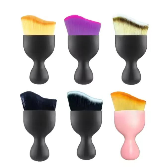 Customized Private Label Black Handle Wave Curved Single Makeup Clean Brush Kabuki Body Brush Foundation Brush Air Conditioner