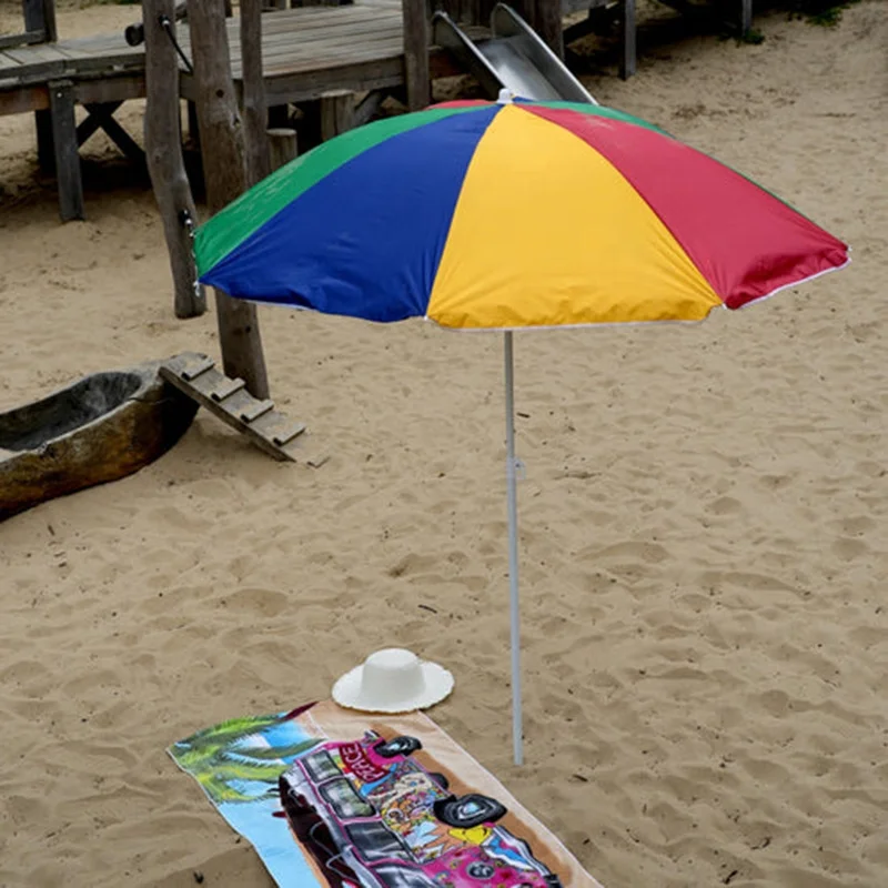 UV Protection Multi-Coloured Rainbow Outdoor Folding Beach Umbrella Tilting Parasol