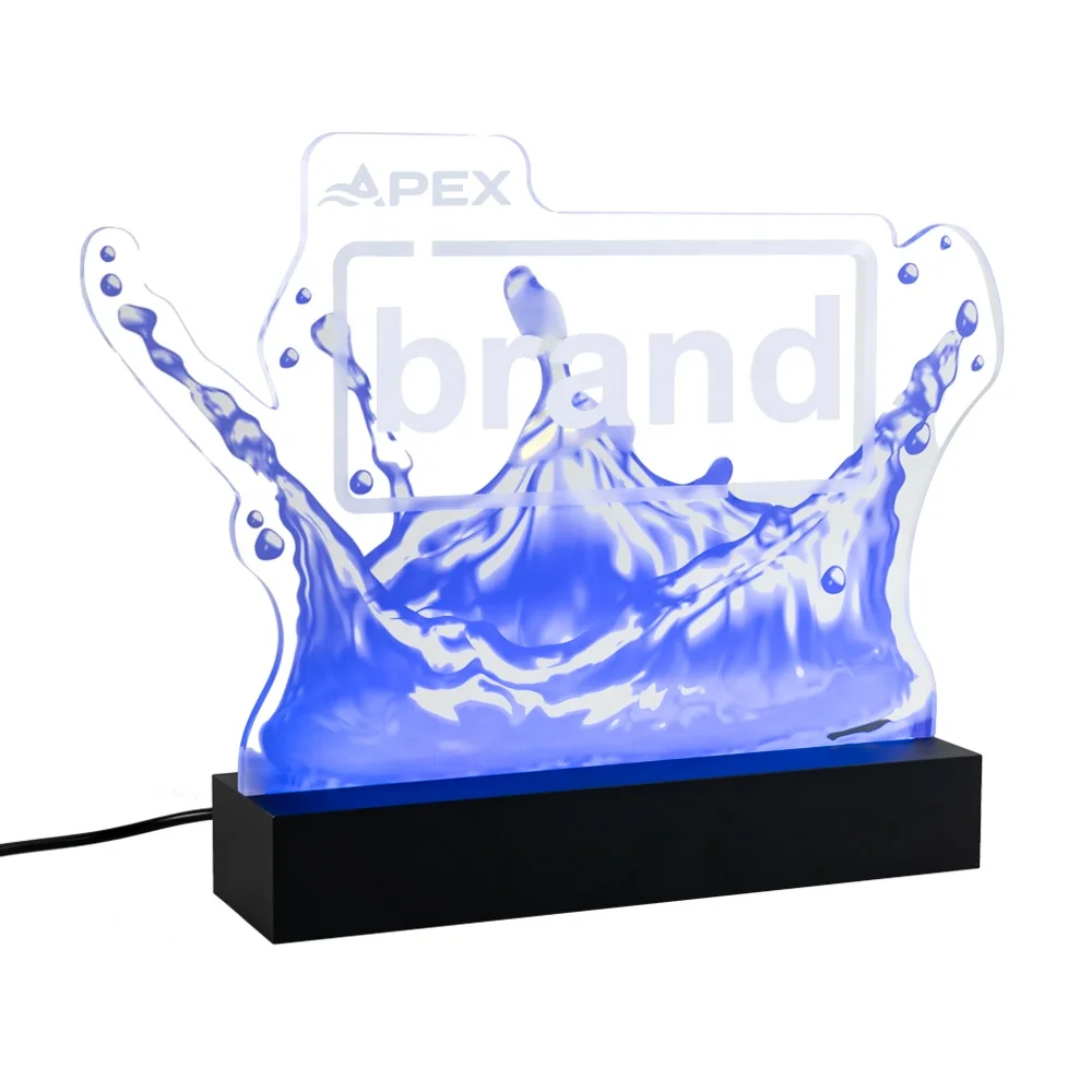 APEX Custom Design T Shaped Advertising Acrylic LED Light Sign Holder Counter Top Acrylic Led Light Up Board