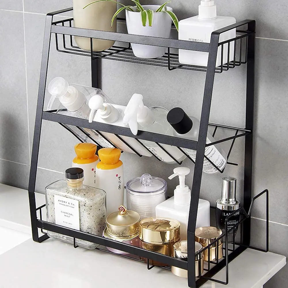 Ningbo Factory Kitchen Seasoning Organizer High Capacity Wall Mount 3 Tier Metal Storage Spice Rack with Cutting Board Stand