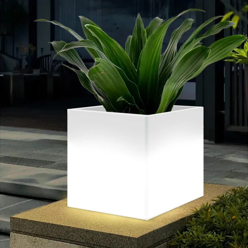Patio Lights Led Outdoor Garden Planters Modern Led Flower Pots Hotel Street Large Rgb Color Remote Control Glow Led Flower Pot