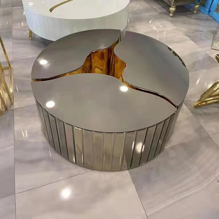 living room furniture  round shape with stainless steel design mirrored tea table coffee tables center table