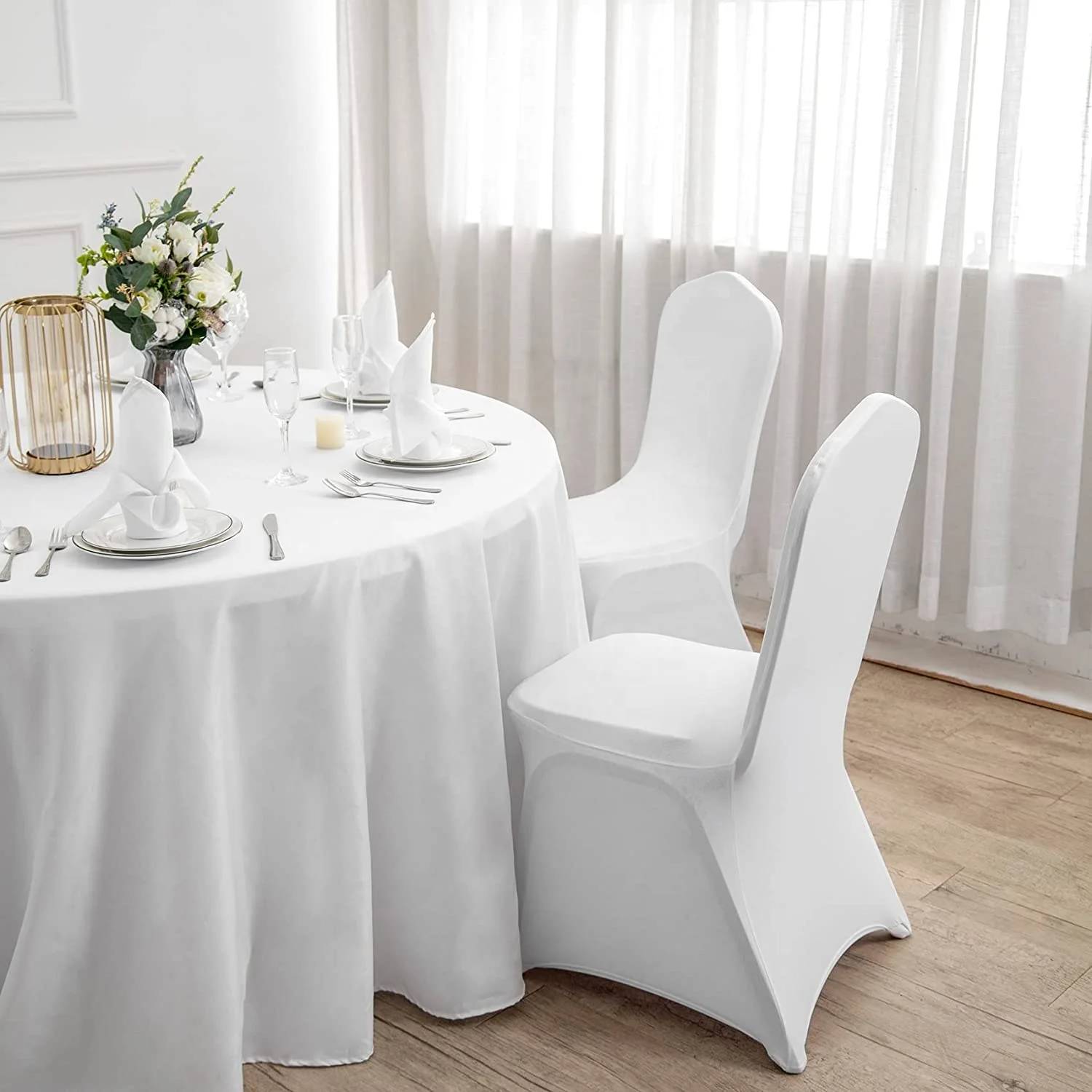 White Spandex Chair Covers for High Back Chairs in Stretch Washable Fabric for Wedding, Party and Other Special Events