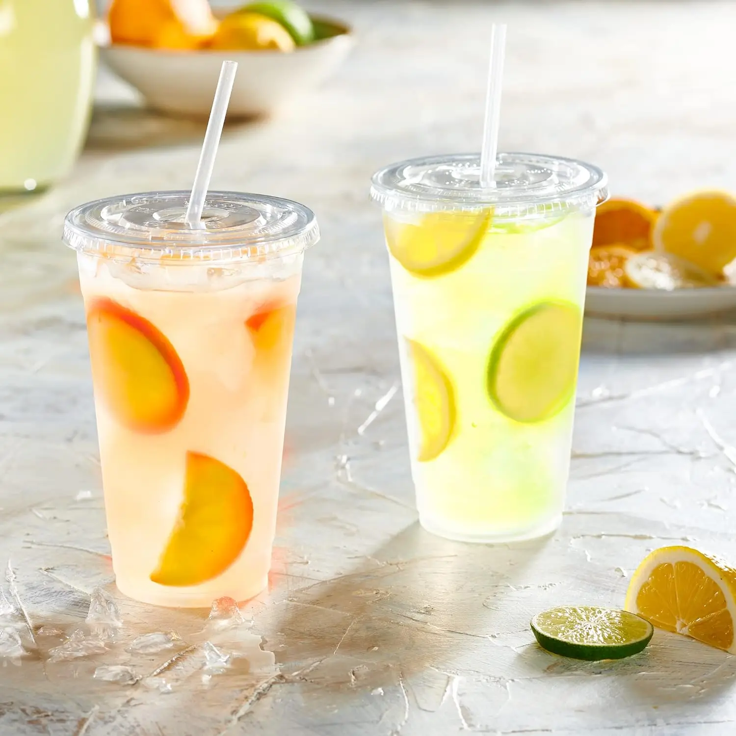 XYA Clear Plastic Cups With Lids Disposable Cups for Iced Drinks Coffee Tea Smoothie Bubble Boba