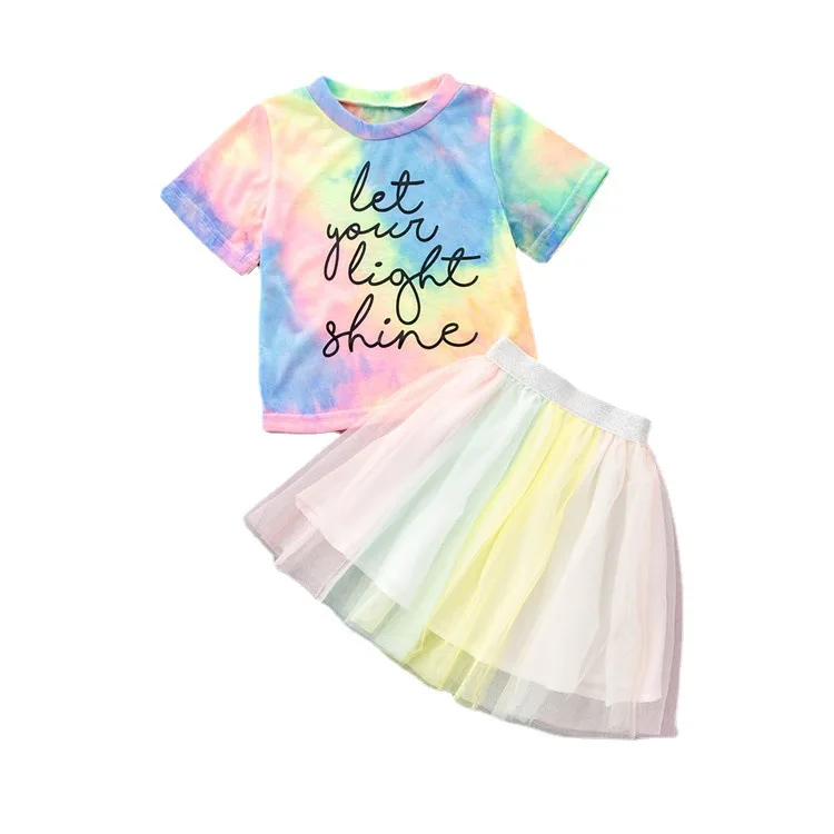 
2021 new fashion children girls tie-dye clothing set toddler 2 pieces summer skirt sets little girls tutu skirt 2-6T 