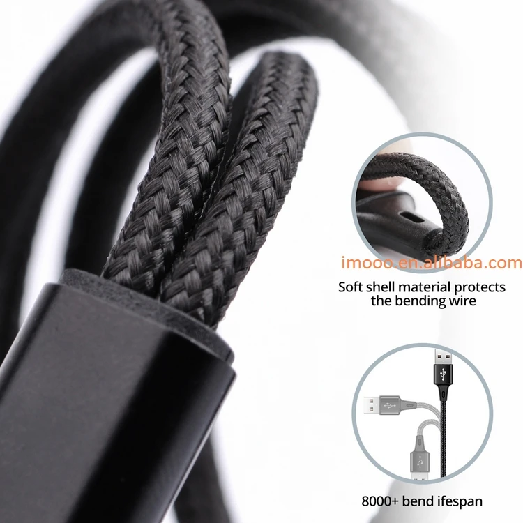 Factory Price 2 in 1 Cable 5V 2.4A Type C Micro USB Fast Charging Wire 1.2M Nylon Braid Y Splitter Mobile Phone Cables