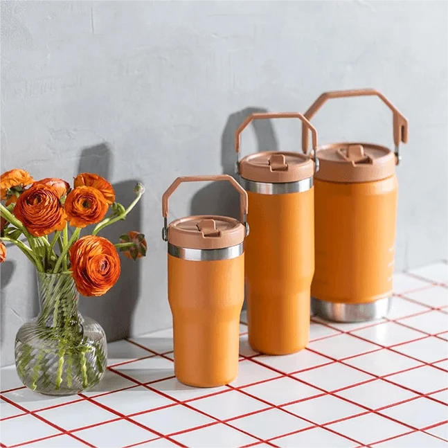 Powder Coated Tumbler Custom Logo 30 40oz Double Wall Vacuum Blank Stainless Steel Coffee Travel Mug With Top Handle