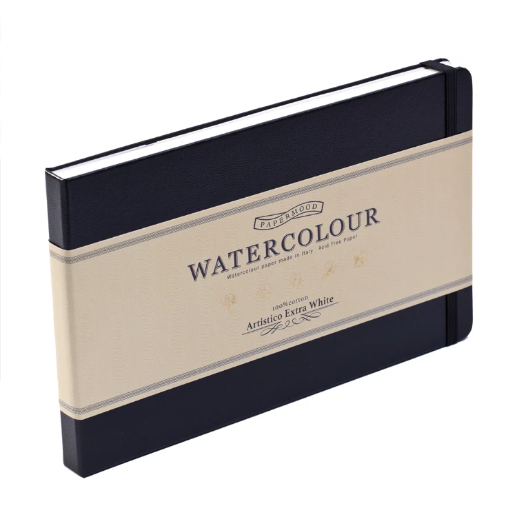 custom hardcover perfect binding genuine leather cover 300g 100% cotton fabriano watercolor paper