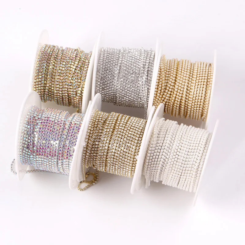 TSZS 1.5/2mm Luxury Crystal Rhinestone Nail Claw Chain Wholesale Fashion Jewelry Pearl Drill Rhinestone Cup Chain Accessories