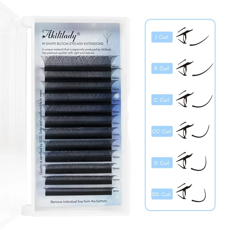 Akililady 0.05 0.07 0.10 3DW Eye Lashes Extensiones De Pestanas Eyelashes w Custom Lashes Fake Eyelash Extension Factory