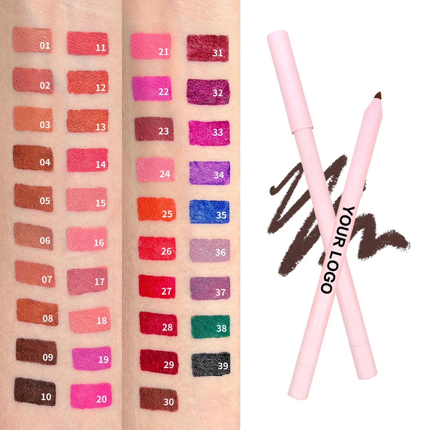 Wholesale private label pink nude brown chocolate lip liner pencils high pigment custom logo cream vegan twist lip liner