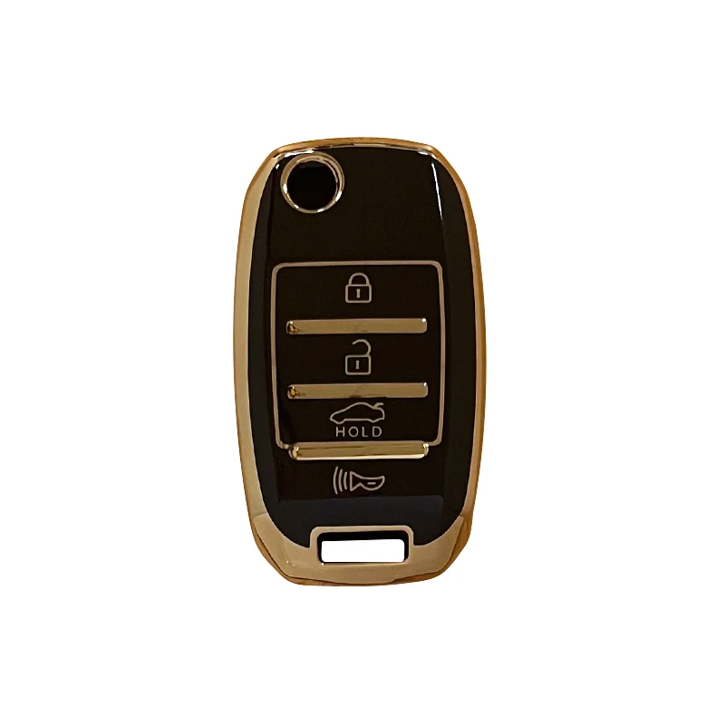 TPU Gold Edge Car Key Folding Cover 3/4 button Car Remote Key Fob Case Cover Suitable for Kia Flip Key Case