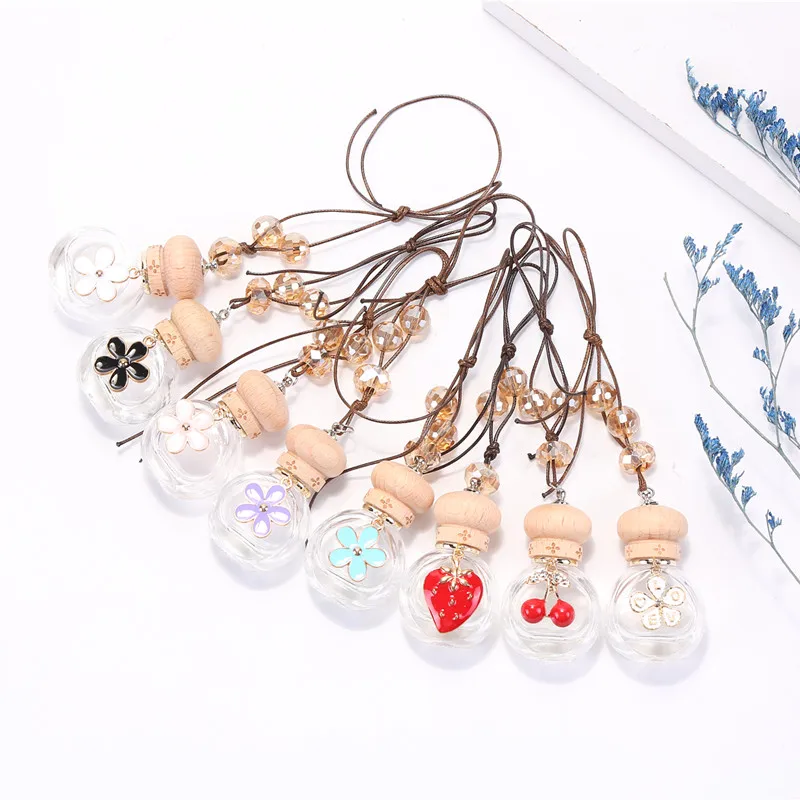 Factory wholesale car perfume bottle vintage beads charms car ornament air freshener empty glass hanging bottle