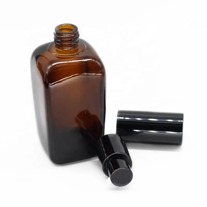 15ml 30ml 50ml 100ml square rectangle amber essential oil glass dropper bottle with pump sprayer