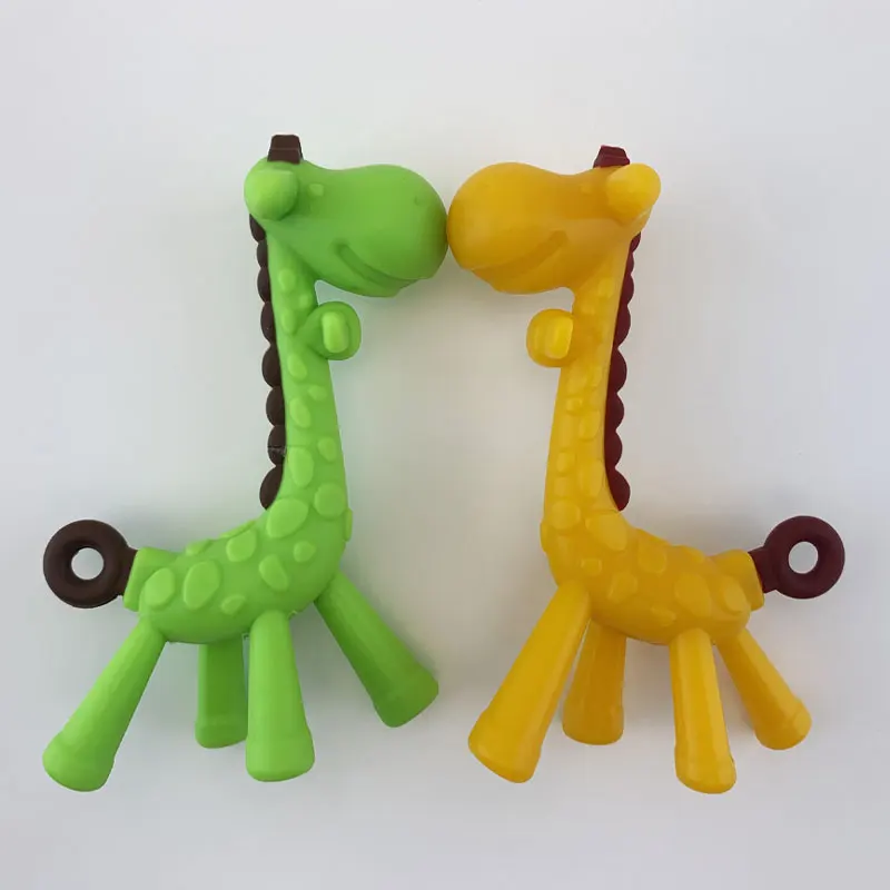 100% Food grade silicone BPA Free Safety Funny Fruit Teethers Brush Silicone Toys Natural Giraffe Baby Teether