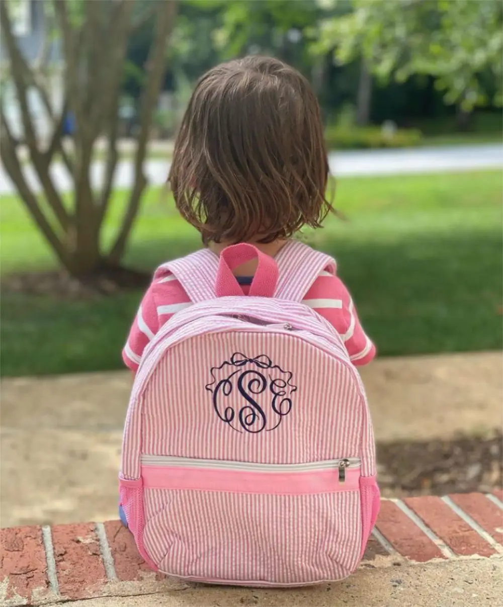 Personalized Baby Backpacks Monogrammed Toddler Backpacks Seersucker Backpack Preschool Book Bag Personalized Baby Gifts D6187