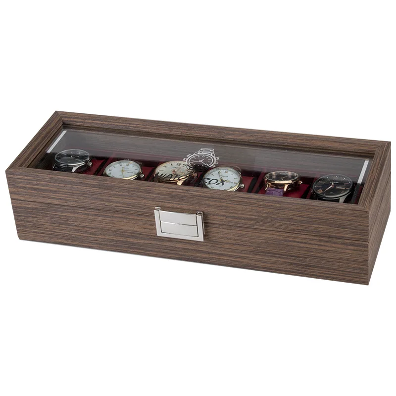 luxury walnut watch  collection  case for 6 piece watch  display package box PU leather pillow inner factory wholesale stock
