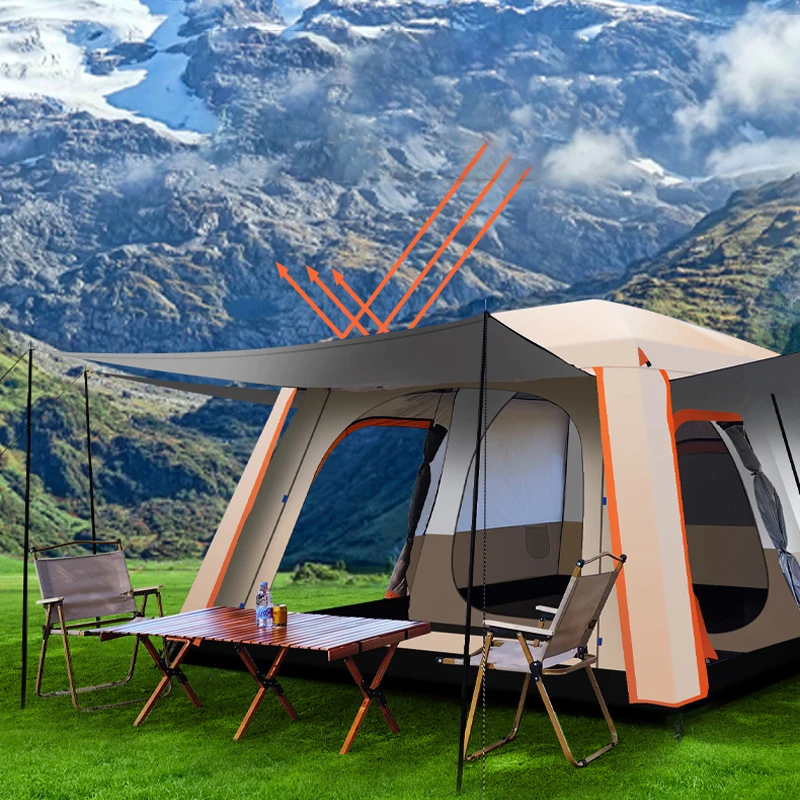 New fabric popular gold sand color deluxe 2 room 1 hall outdoor travel hiking beach camping tent