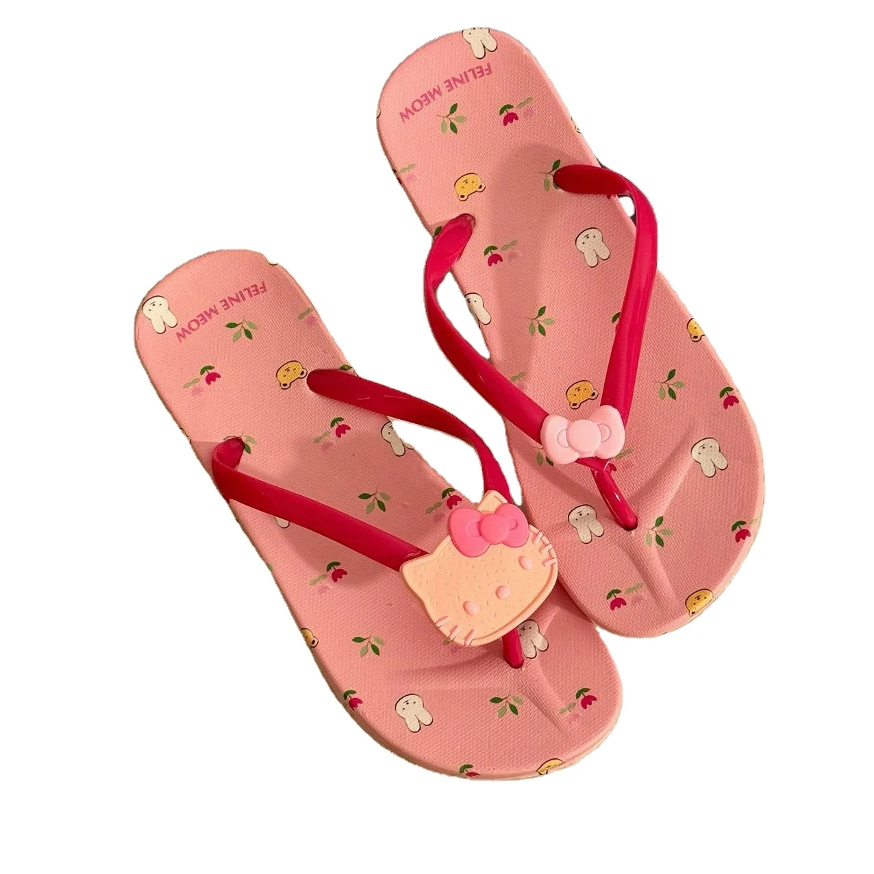 Botu 2024 Summer Flip Flops Cartoon Y2k Sanrioed Hello KT Outdoor Sandals Beach Women Slide Slippers Fashion Flip-Flops Slipper