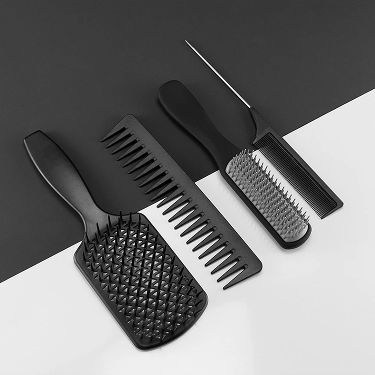 Wholesale Air Bag Comber Hair 4-Pieces Set Big Bend Detangling Comb Hairdressing Anti-static Comb Hair Cutting Comb Set
