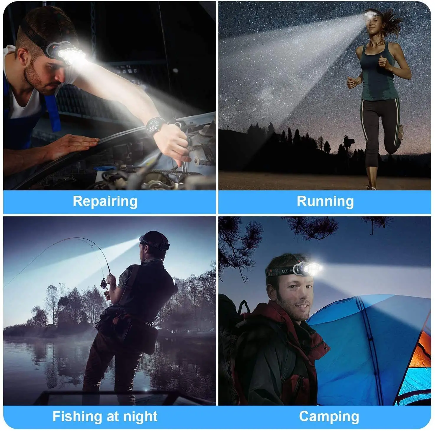 High Quality Waterproof Outdoor Camping Mining Fishing Multi function 8 LED 18650 High Power COB LED Rechargeable Headlamps