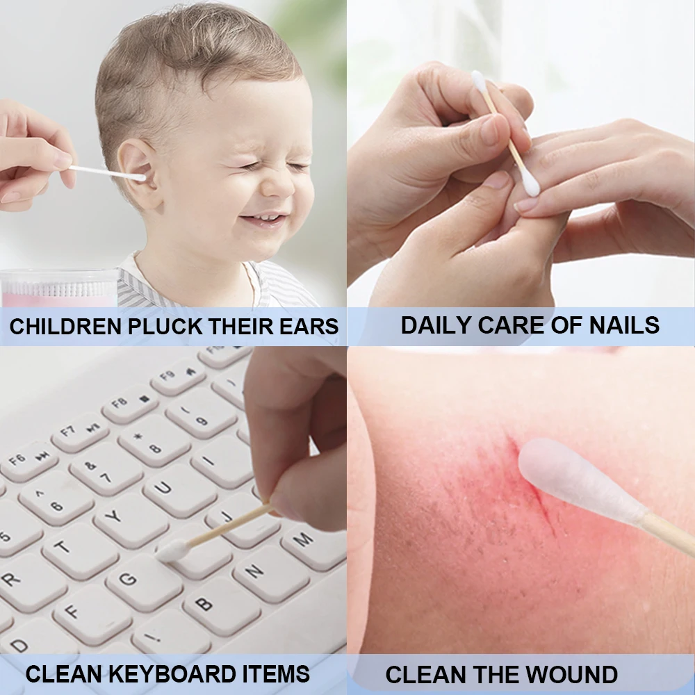 Custom Sterile Cosmetic Colored Pointed Big Bamboo Stick Ear Cotton Swab