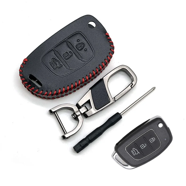 Leather Car Key Cases Flip Remote Control Cover For Hyundai IX35 Elantra Sonata Tucson Santa Fe I10 I20 Accent Creta Azera Ioniq