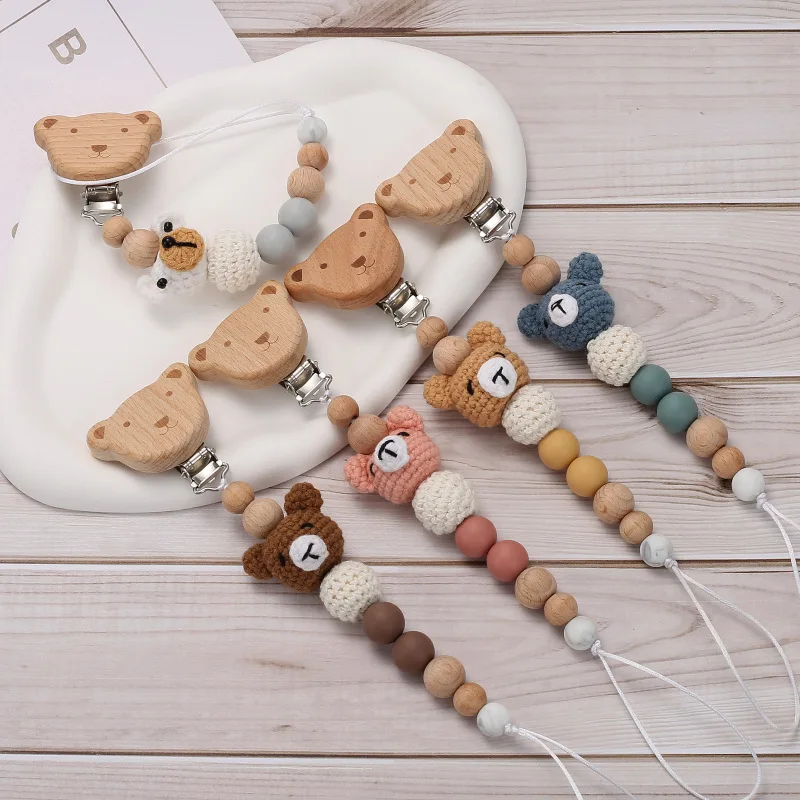 Best selling eco-friendly wooden pacifier clip baby products pacifier crochet baby dummy pacifier chain animals for babies