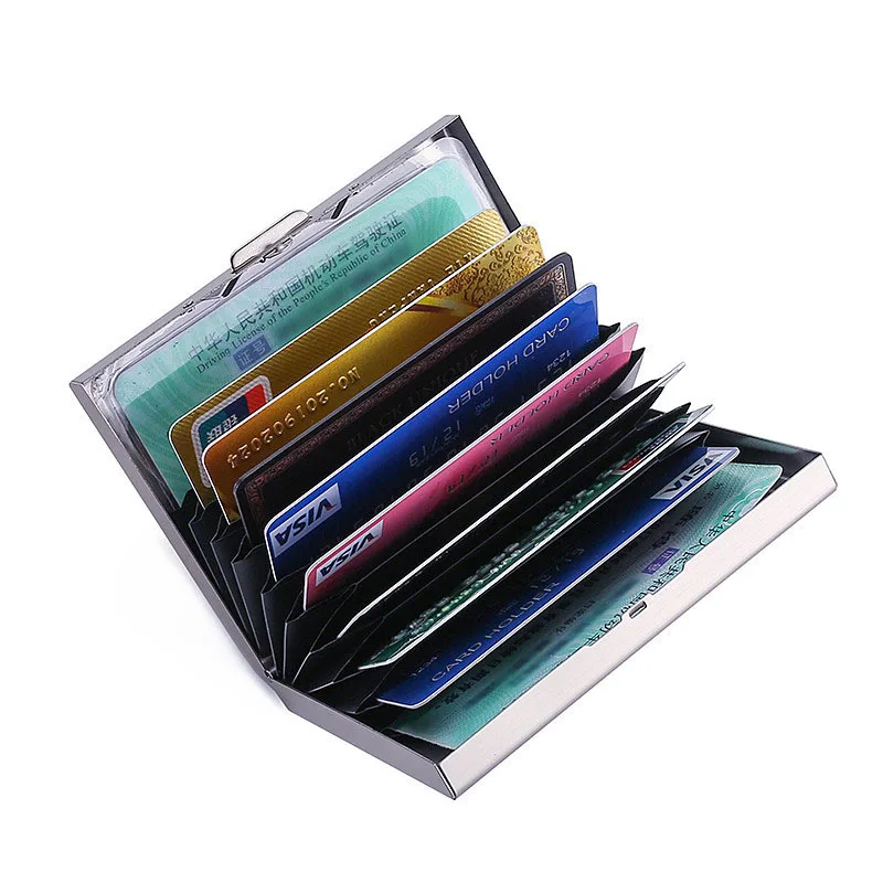 10 Cards RFID Secure Credit Card Holder Metal Card Wallet with 10 Inner Slots With PU Leather
