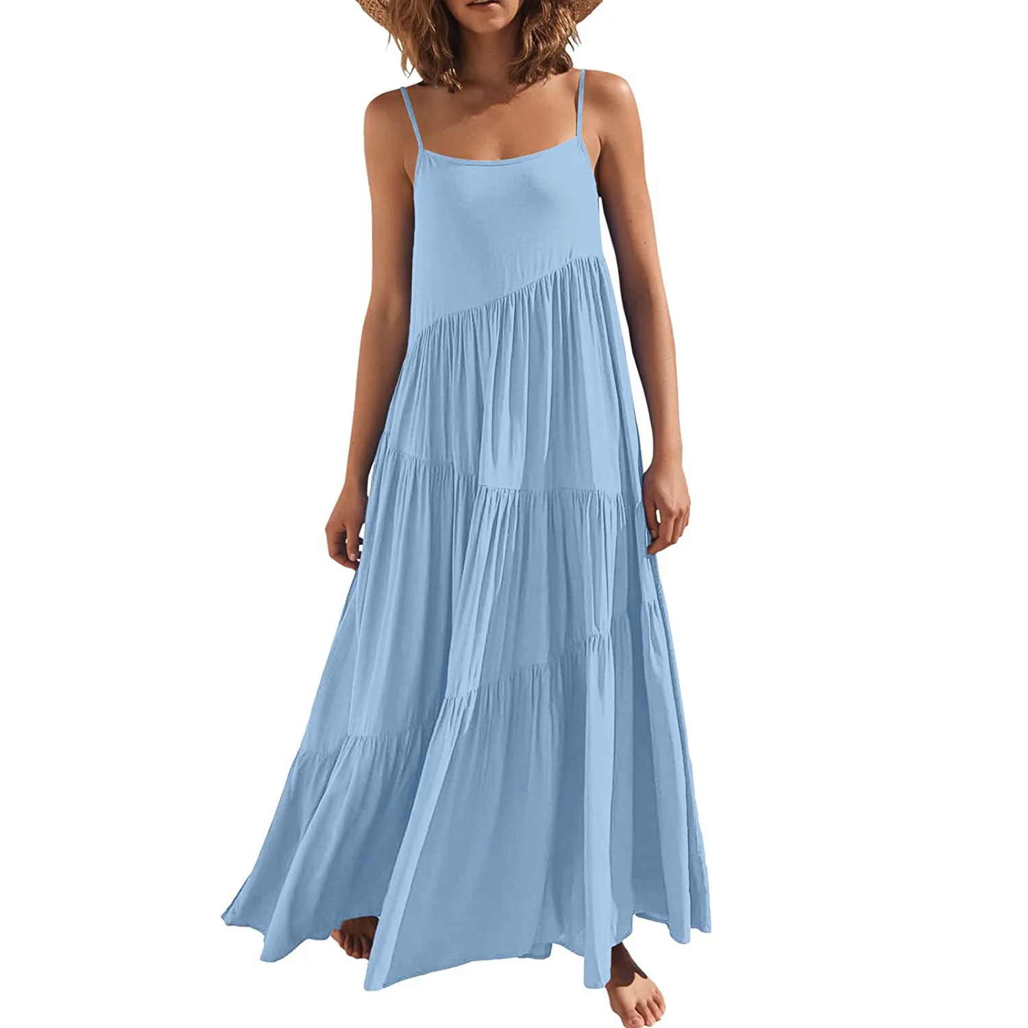 C Clothing Women Women Lady Elegant Strapless Casual Maxi Long Boho Spaghetti Strap Beach Dress