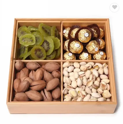 Creative Home Multi-Functional Snack and Nut Box Bamboo and Wood Plate Divided into Dry Fruit Tray for Lazy People