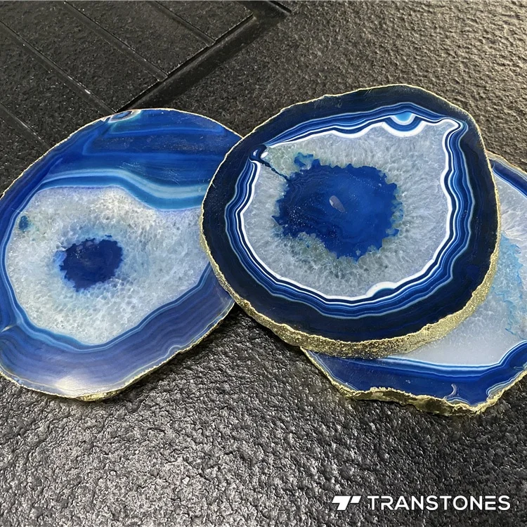 Semi Precious Stone Agate Coaster Natural Blue Crystal Agate Backlit Stone Luxury Home Decor
