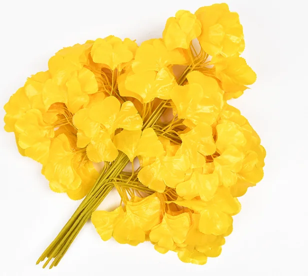 JDWQ Various  Color Artificial Plastic Ginkgo Biloba Leaves Silk Biloba Leaf For home hotel wedding decor