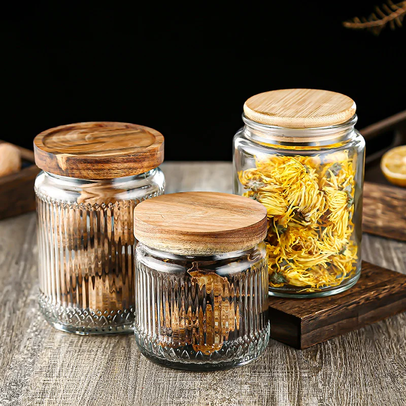 High quality hot selling Factory wholesale can be used to preserve food storage containers embossed transparent glass jars
