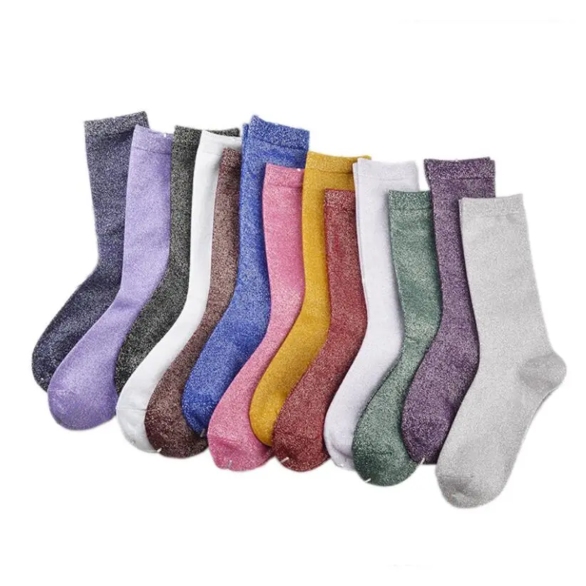 Glitter Lurex Socks for Women Customized Sports Shining Cotton Ankle Socks Luxury Warm Winter Socks