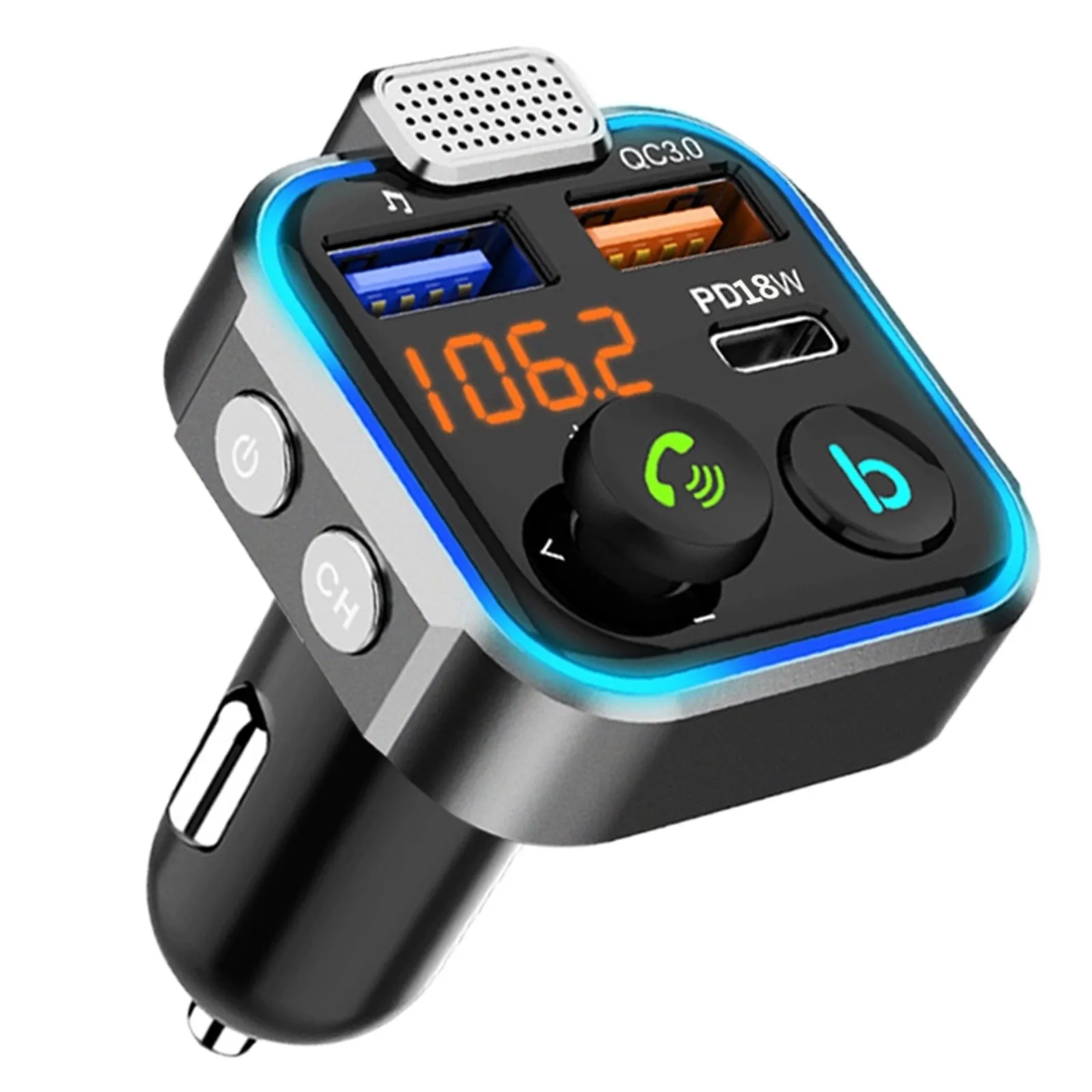 Multifunction colorful lights handfree car wireless FM transmitter tape MP3 player