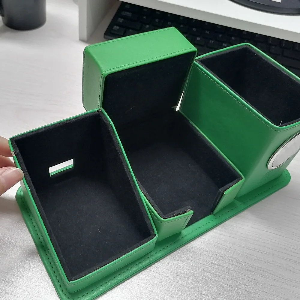 LG-B050 Custom Logo Personalized Office Stationary Desk Pen Holder  PU Leather Table Pen Holder With Alarm Clock