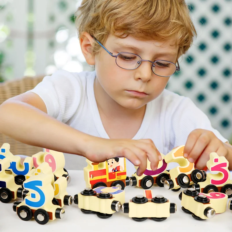 Wooden Train Set Magnetic Toy Building Block Game Russian Alphabet Train Toy For Kids