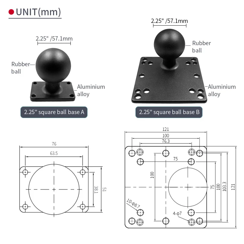 21cm swivel Monitor Mount D size 2.25' Ball head connect Bracket with 51*76mm