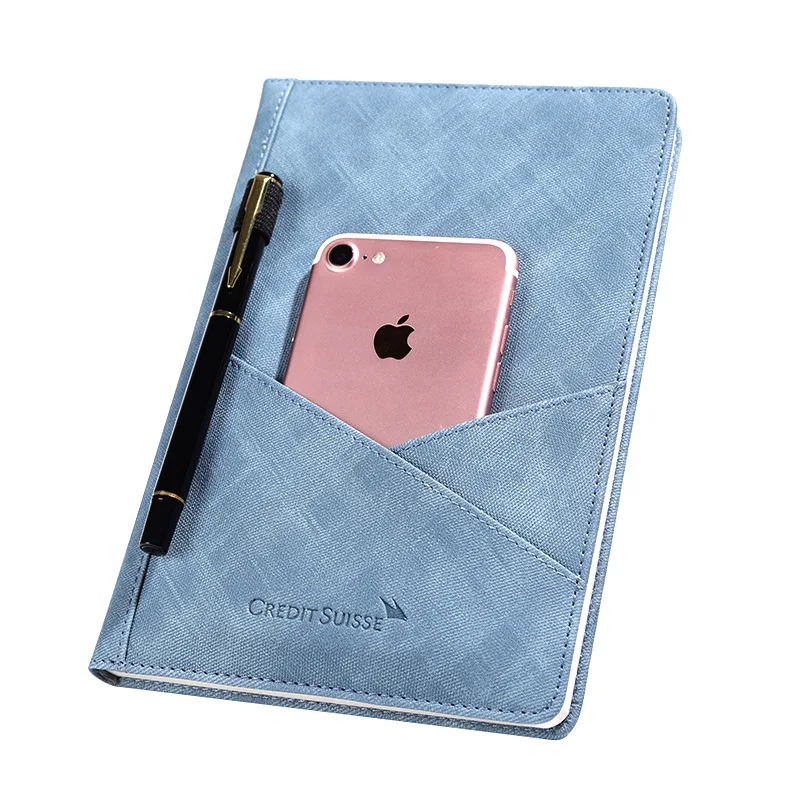 A5 size leather cover custom logo insertable phone and pen notebook diary planner