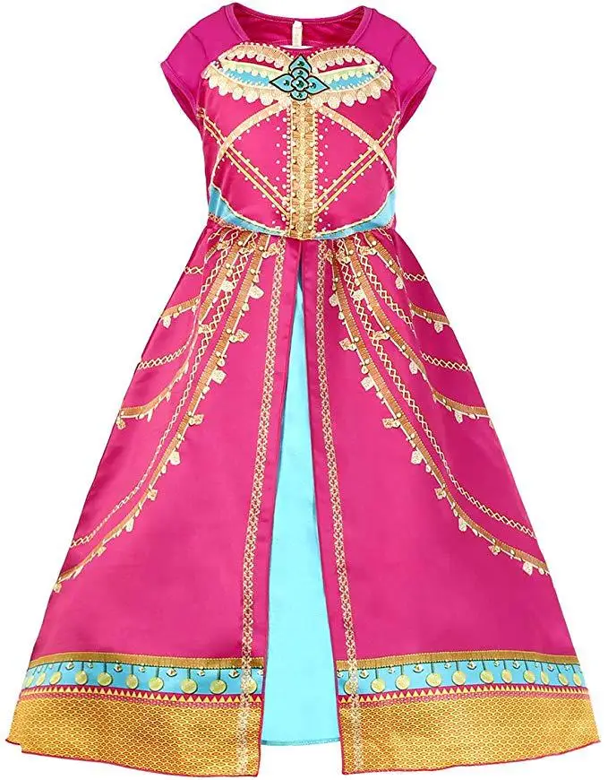Jasmine Toddle Arabian Long Sleeves Blue Princess Dress Up Outfit Birthday Cosplay Party Anime Costumes for Little Girls Kids