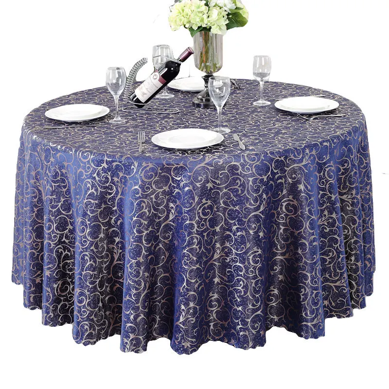 Luxury gold wedding banquet 132 inch round table cloth polyester jacquard customized tablecloth