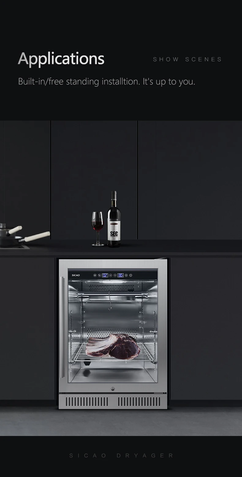 best dried age beaf ham and chees chamber clear glass door air purify charcoal filter cooler appliance 
