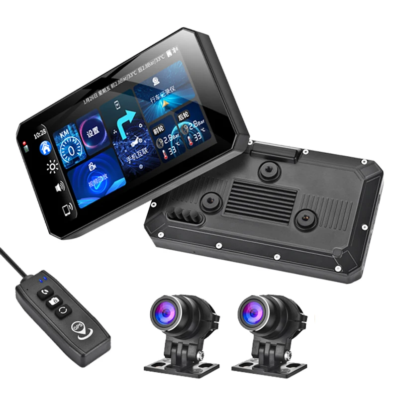 Carlover Dual Sony 2K Wireless CarPlay Android Auto 5 Inch Motorcycle GPS TPMS Tire Pressure Video Recorder