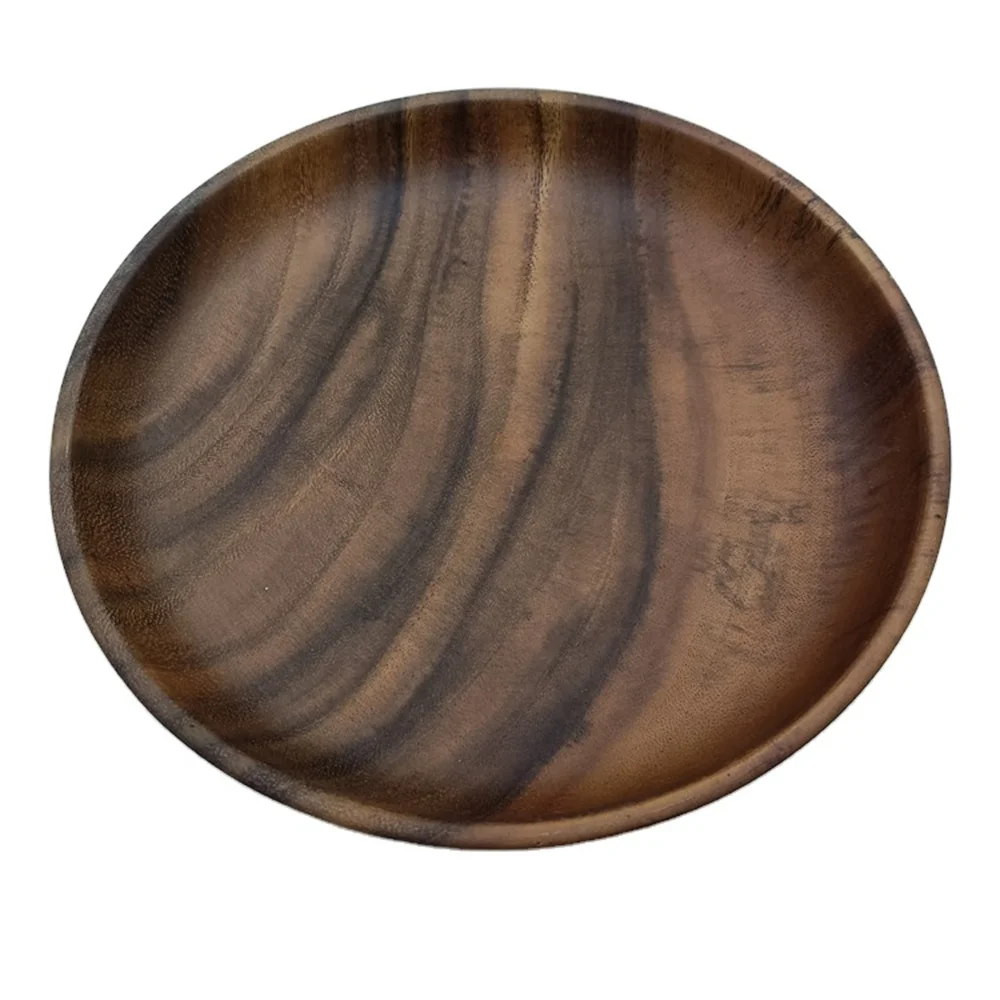 Hotselling Difference Size Dish Dough Bowl Ready Ship Acacia Solid Wood Salad  Snack Food Shallow Bowl with LOGO Engrave