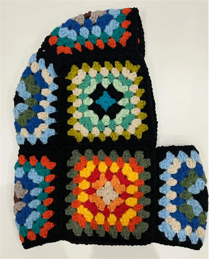 SZ187 Christmas Gift Hand Woven Windproof Caps Handmade Crochet Colorful Balaclava Granny Square Floral Hat Winter Hats Women